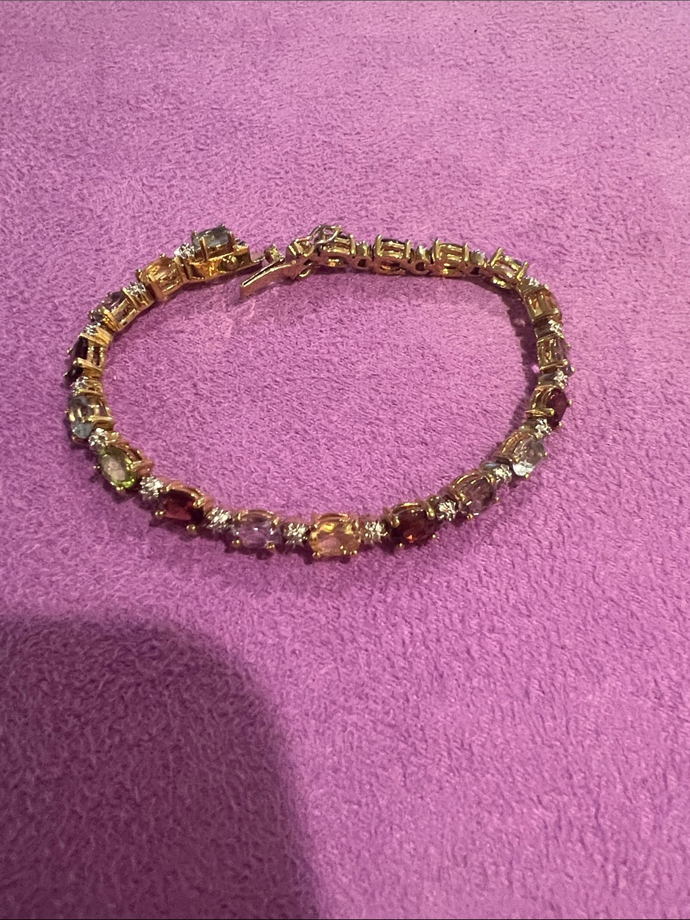 B#113-Gold-Tone Multicolor Stone Tennis Bracelet